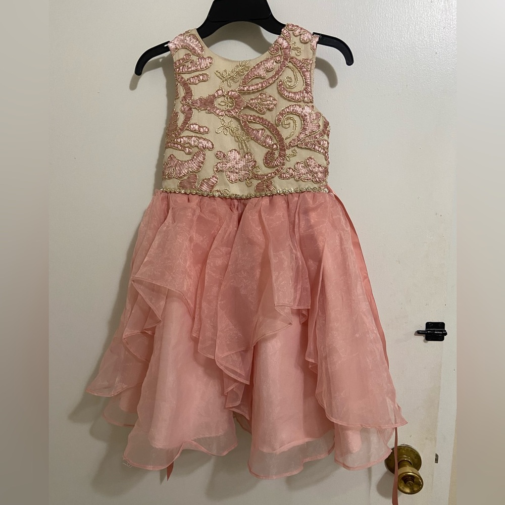 Rare editions Elegant Pink and Cream Kids Dress 6x